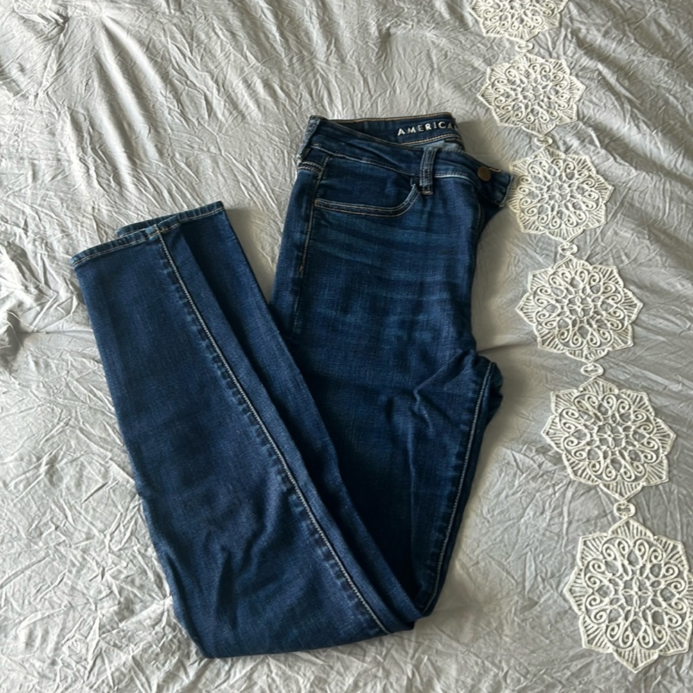 Dark blue, American Eagle skinny jeans, 6 long
